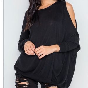 Black Asymmetrical Hem, One Cold Shoulder Sweater